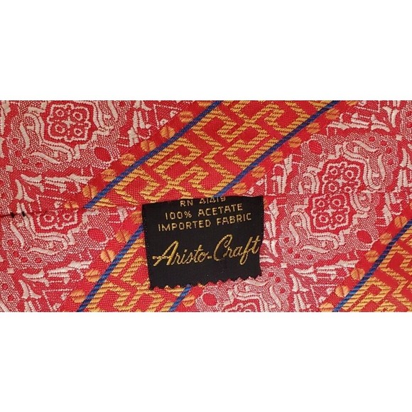 Aristo-Craft‎ Vintage Ruby Red And Gold Geometric Necktie Tie Men's 58" - Picture 2 of 3